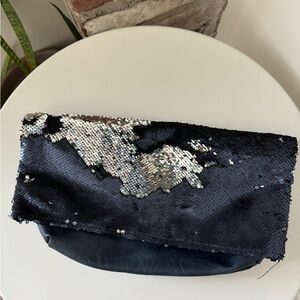 Anthropology Navy Sequin Clutch Bag